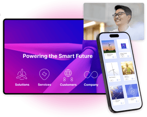 Showell's sales enablement app on tablet and mobile with thumbnails of sales content
