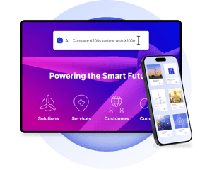 Sales Enablement software on a two different devices: laptop/tablet and mobile phone and an AI-based content search